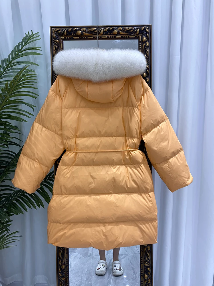 Large Natural Fox Fox Fur Hooded Down Jacket 2023 Korean Loose Winter Women 90% Duck Down Coat Winter Puffer Parka