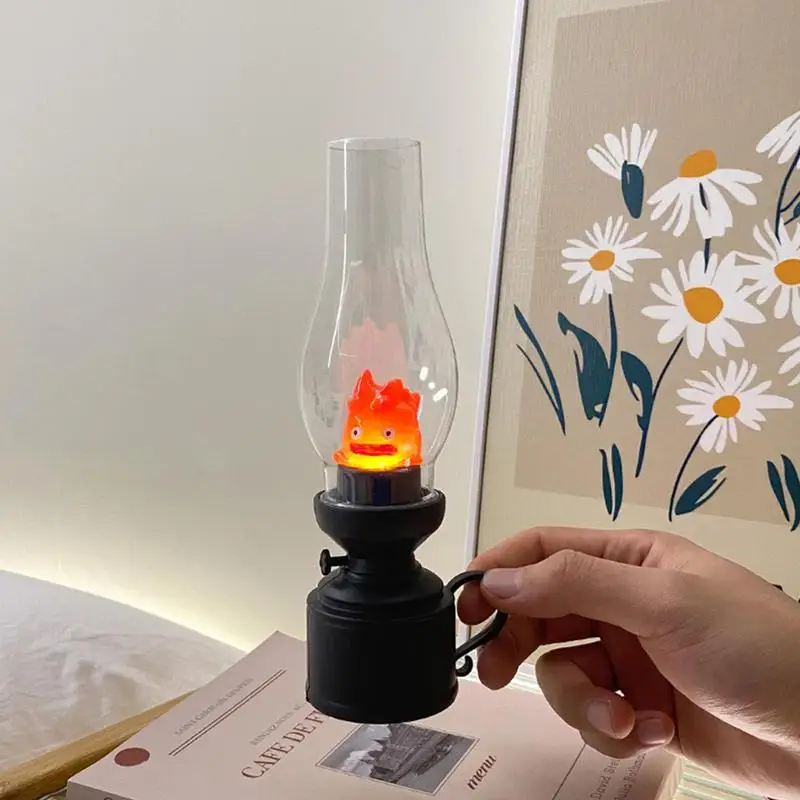 Halloween Retro Night Light Calcifer Flameless Decorative Lamp Cartoon Anime Kerosene Candle Lamp Bedroom Bedside Table Lamp