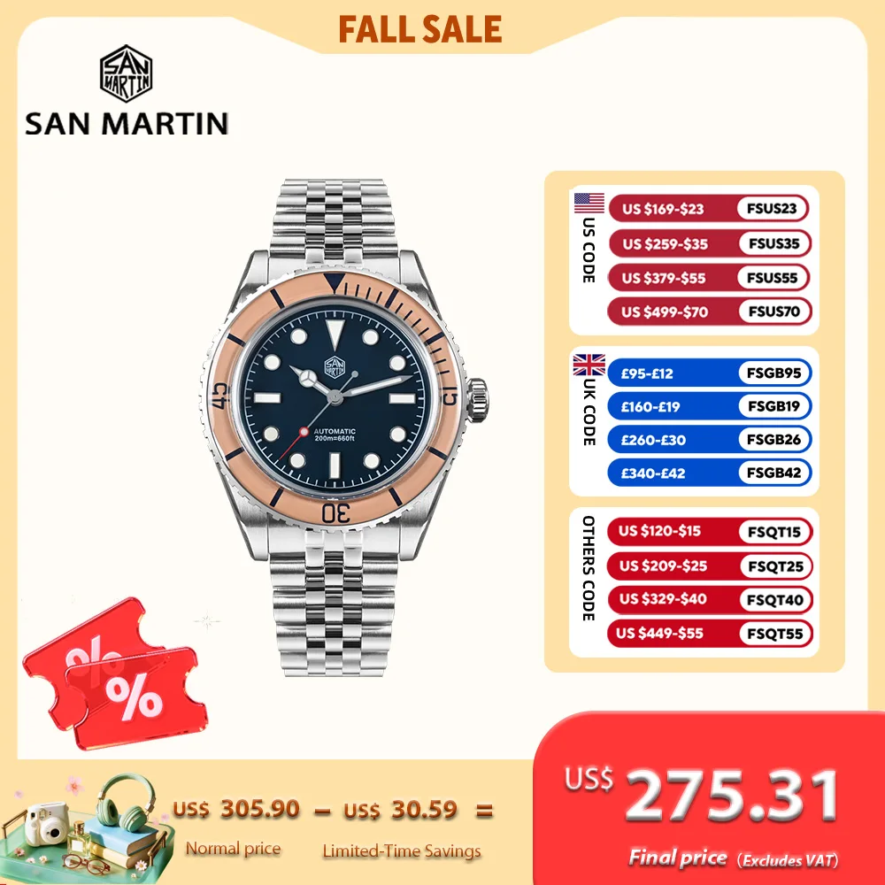 San Martin 40mm Sapphire Bezel NH35 Watches For Men Diving Wristwatch Mechanical Luxury 5-Link Bracelet BGW-X1 20ATM SN0133