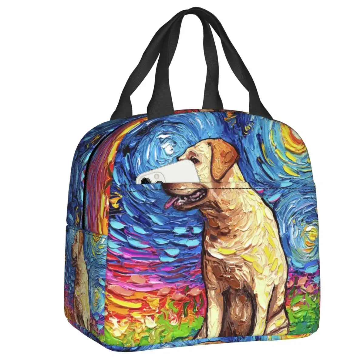 Yellow Labrador Starry Night Lunch Bag Warm Cooler Insulated Lunch Box for Women Children School Work Picnic Food Tote Container