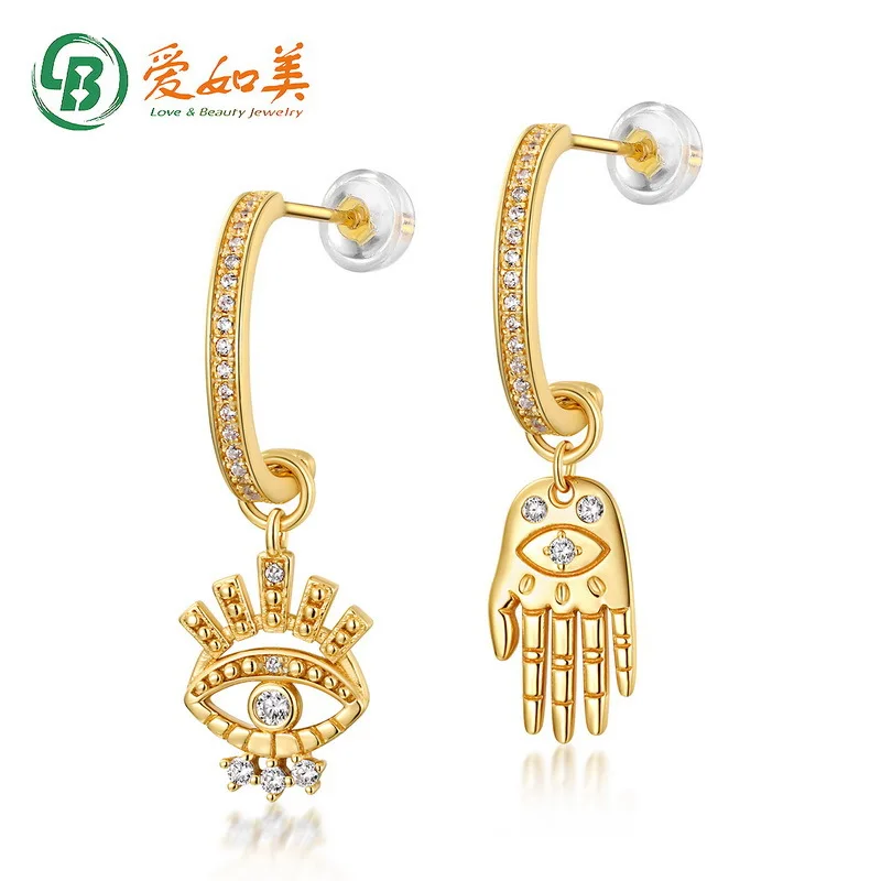 

Asymmetric Eyes, Palm Earrings, Women's Fashion Long Style 18K Gold PT950 Platinum Silver Plated with 7 Layers of Gold