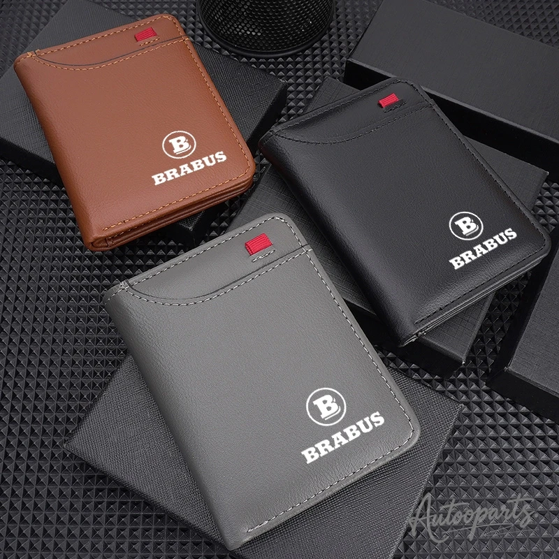 Carteira de couro masculina com logotipo de carro, porta-moedas, porta-cartões de identificação personalizado para Brabus Smart W204 W205 GLC G65 W463 G500 G350 CLA W464