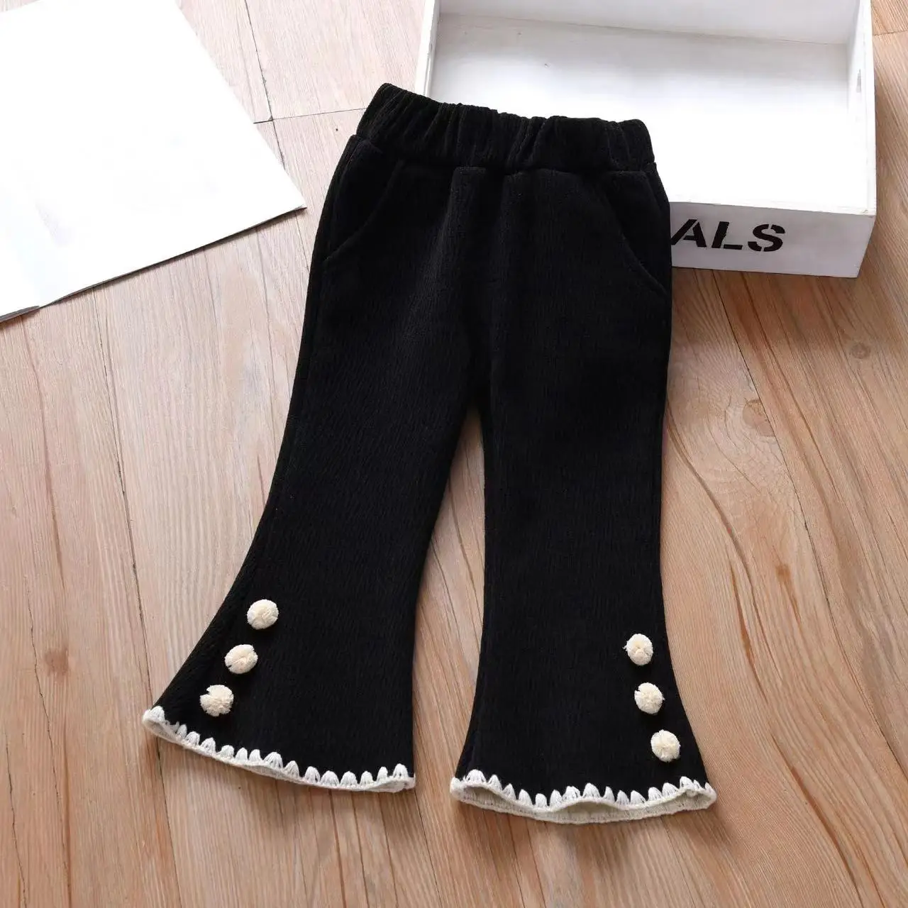 Girls Plus Fleece Horn Pants Autumn And Winter New Model For Girls Baby Style Slim Casual Corduroy Outside To Wear Long Pants