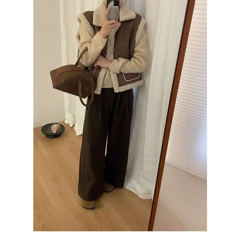 Kontrastfarbe Damen Herbst und Winter Knopf Strickjacke Weste ärmellose Weste Jacke Damen Casual Top