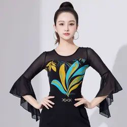 Modem Dance Top Women Summer New Ballroom Dancing Latin Dance Ruffled Dance Top