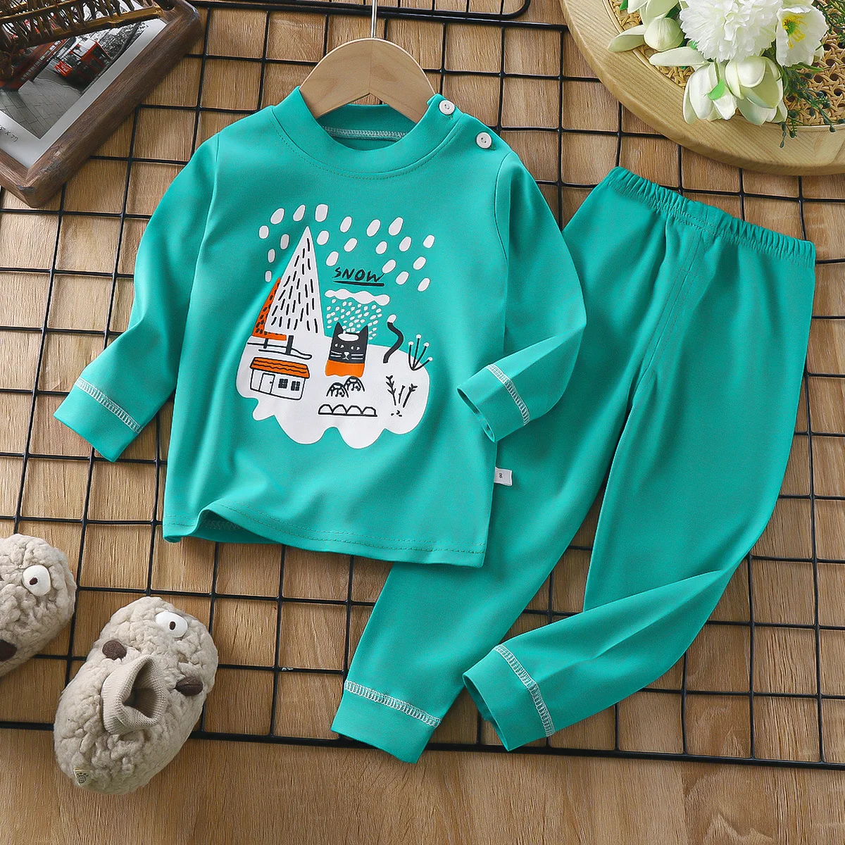 Boys Girls Pajama Sets Cartoon Print Long Sleeve Cute T-Shirt Tops with Pants Toddler Baby Spring Autumn Sleeping Clothes