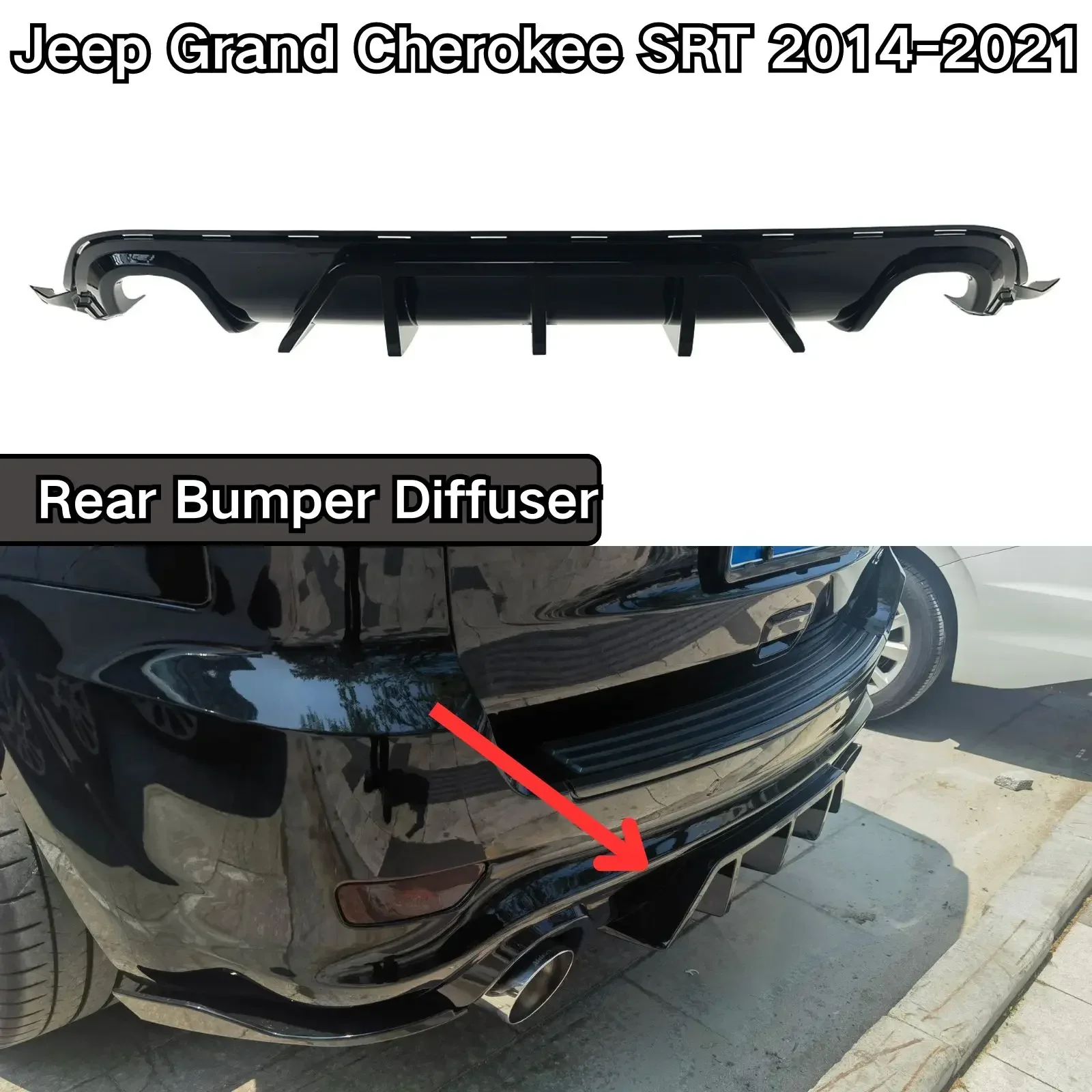 Rear Bumper Diffuser For Jeep Grand Cherokee SRT 2014-2021 Spoiler Splitter Diffuser Body Kit Car Accessories Glossy Black