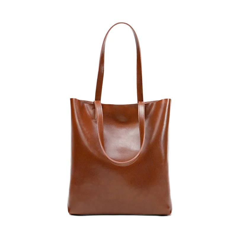 

Cowhide fashion genuine leather bag simple women's tote bag new large capacity portable shopping bag