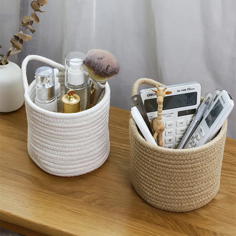 

Cotton Rope Woven Storage Basket Desktop Sundries Toys Comestics Keys Snacks Organizer Box Wall Hangable Plant Planting Bag