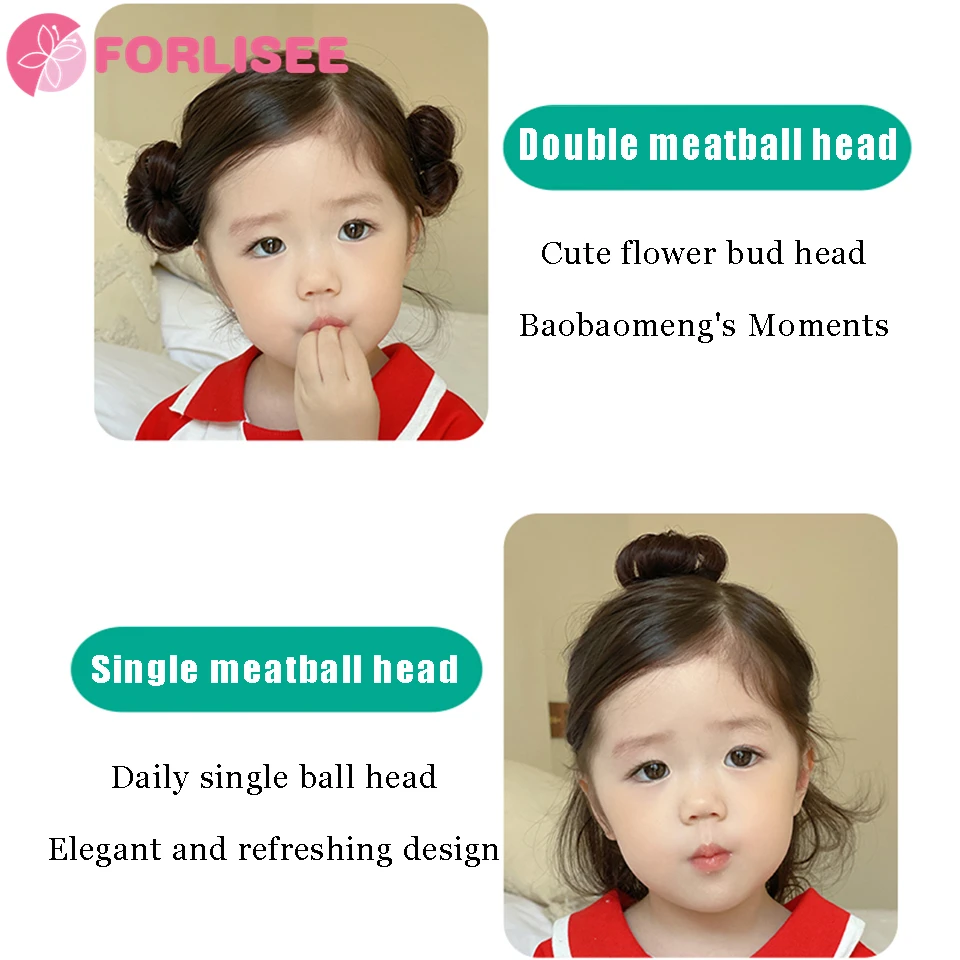 FORLISEE Synthetic Ancient Style Children\'s Hair Accessories Ball Head Wig Bag Wig Ring Bun Flower Hairpin Straight Hair Bag