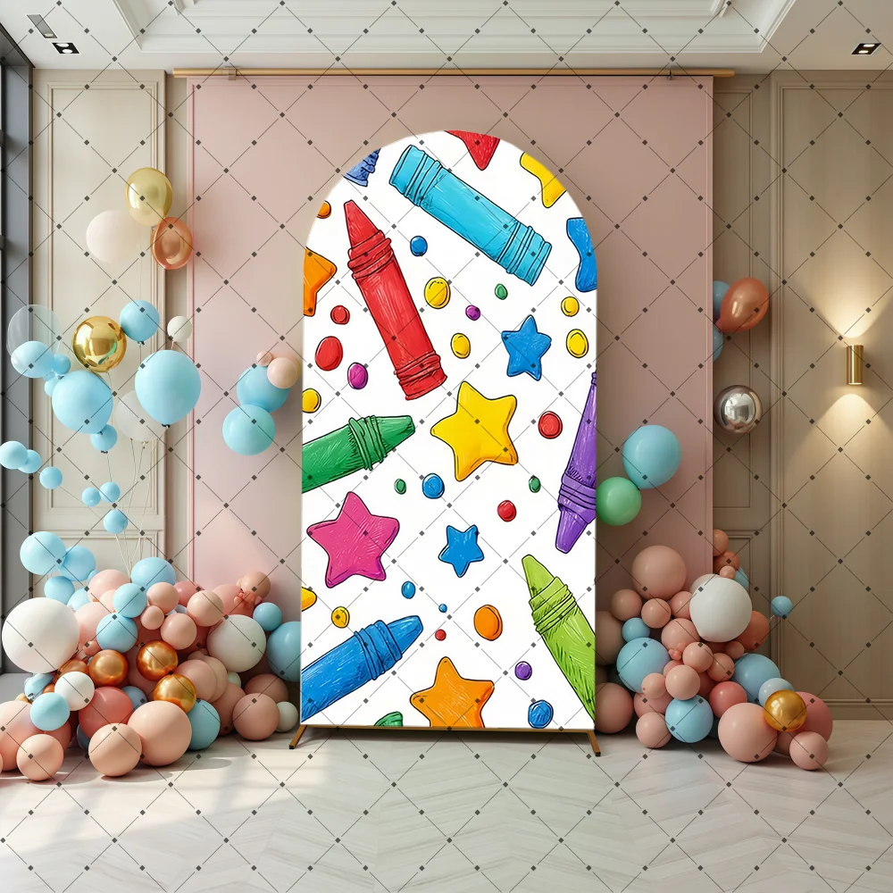 Preschool Graduation Arch Backdrop Cover Colorful Pencils Paint Stars Preschool School Baby Graduation Party Decor Background