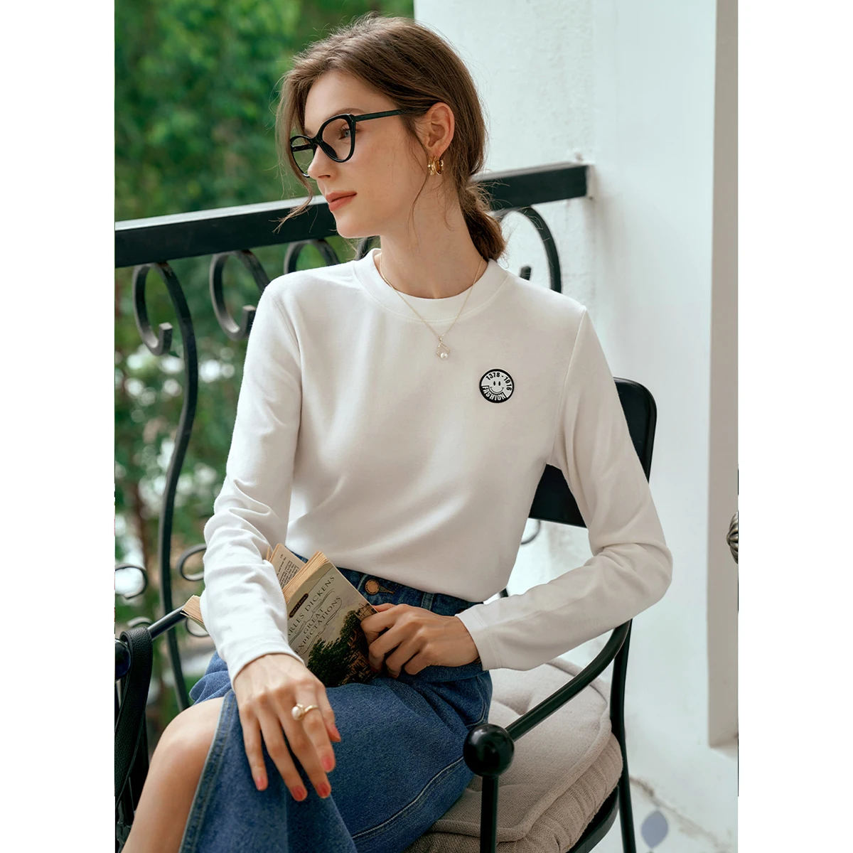 OLrain Woman O-Neck T-Shirts 2025 Autumn Simple Solid Long Sleeve Tops Commute Casual Loose Knitted Pullovers Female O24QT92895