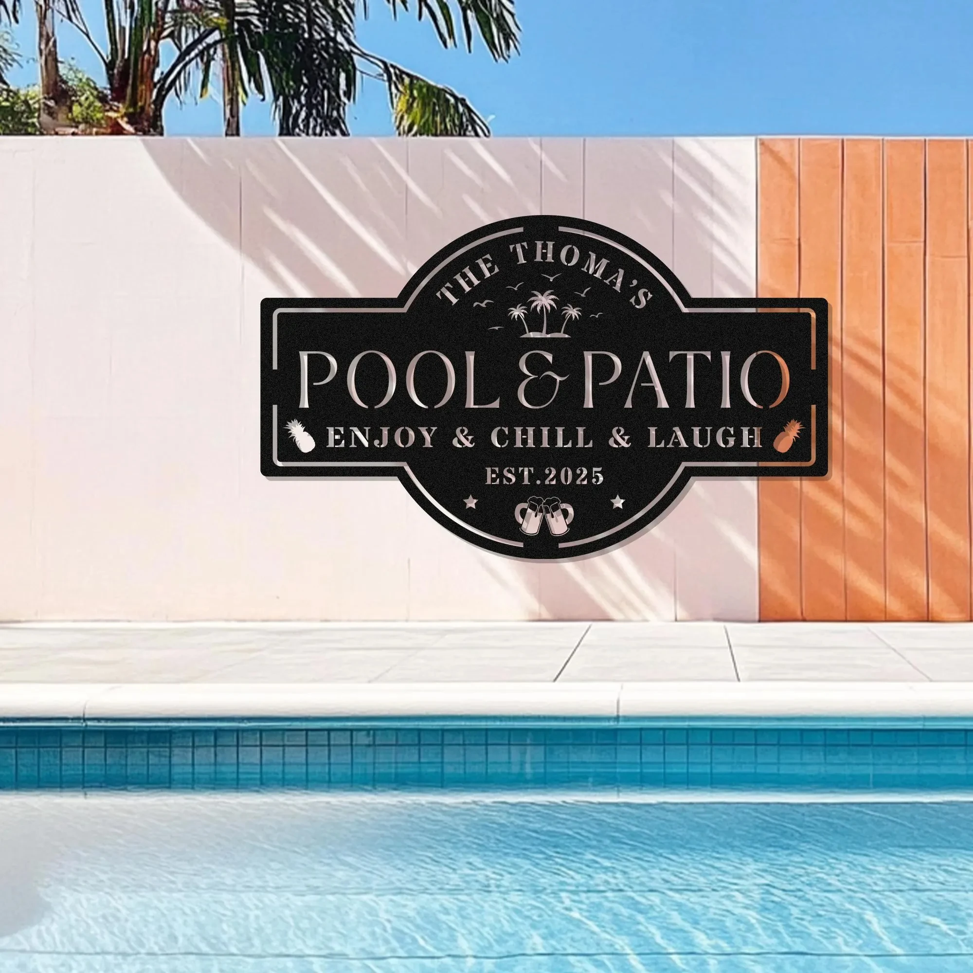 Custom Personalized Poolside Oasis Sign Metal Sign Poolside Decor Custom Backyard Oasis Sign Patio Sign Outdoor Wall Decor