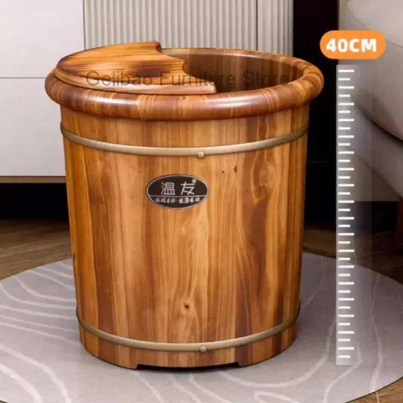 Foot Bath Tub Wooden Carbonized Bucket Home Solid Wood Health Heat Preservation Portable Bathtub