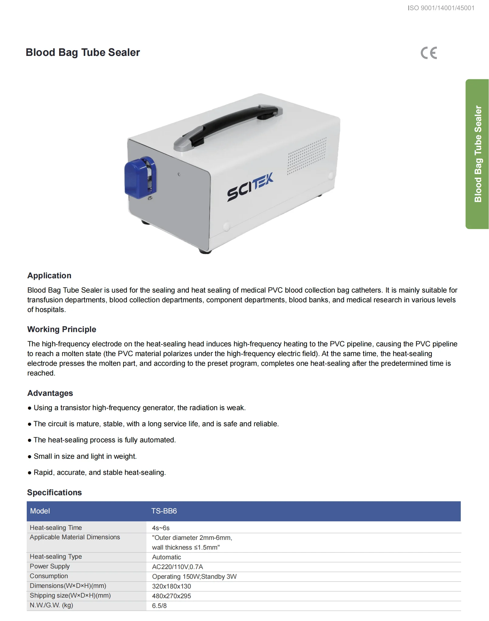 Automatic Blood Bag Tube Sealer Heat-sealing Time 4s~6s Sealer for Hospitals