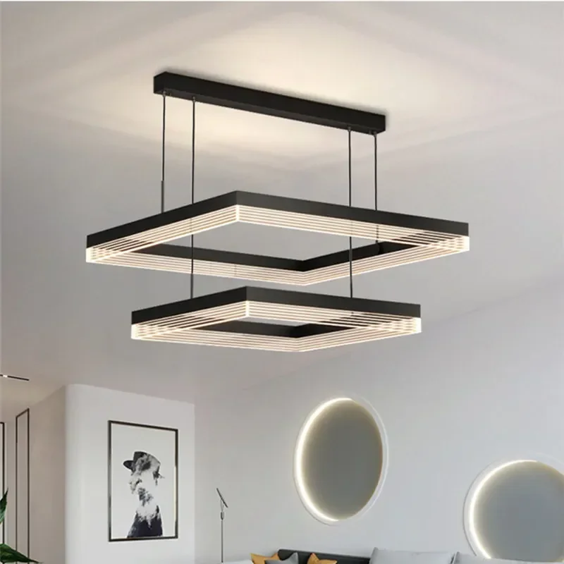 Nordic Square Aluminum Material Led Ceiling Chandeliers Dimming for Living Dining Room Coffee Tables Bedroom Home Decor Fixture