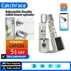 Catchfcae New Adjustable Replacement Tuya APP Fingerprint Cylinder Electronic Smart  Door Lock Digital Keypad Code Keyless