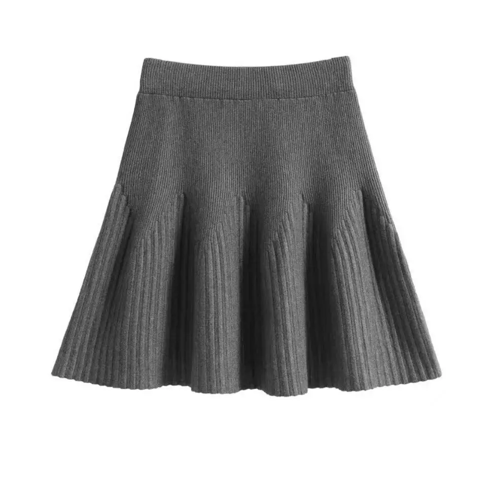 Skirt female 2023 autumn and winter fashion jacquard knitted skirt wool all-match solid skirt bottoming short umbrella skirt