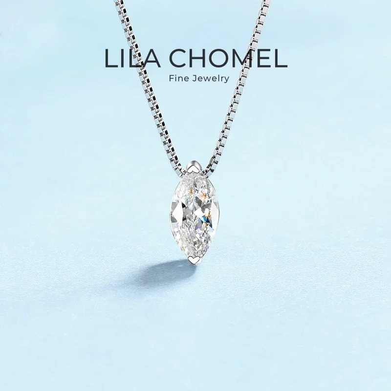 

WOMEN Valentine's Day 18K White Gold Wedding Necklaces Christmas 1CT Marquise Cut 5*10mm Moissanite Diamond Girl Birthday Gift