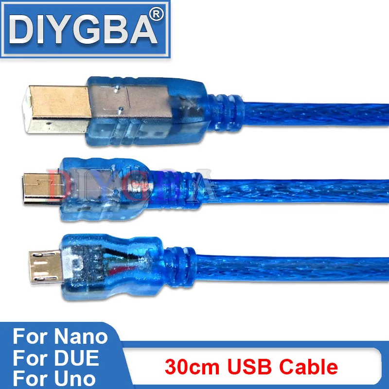 30cm USB Cable For Uno R3 For Nano/MEGA 2560/Leonardo/Pro Micro/DUE Blue Quality A Type USB/Mini USB/Micro USB 0.3m For Arduino