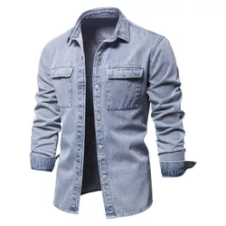 2022 Men's Denim Shirt Solid Cotton Casual Fashion Denim Black Jacket Men Streetwear  Shirt for Men  Long Sleeve T Shirt Men