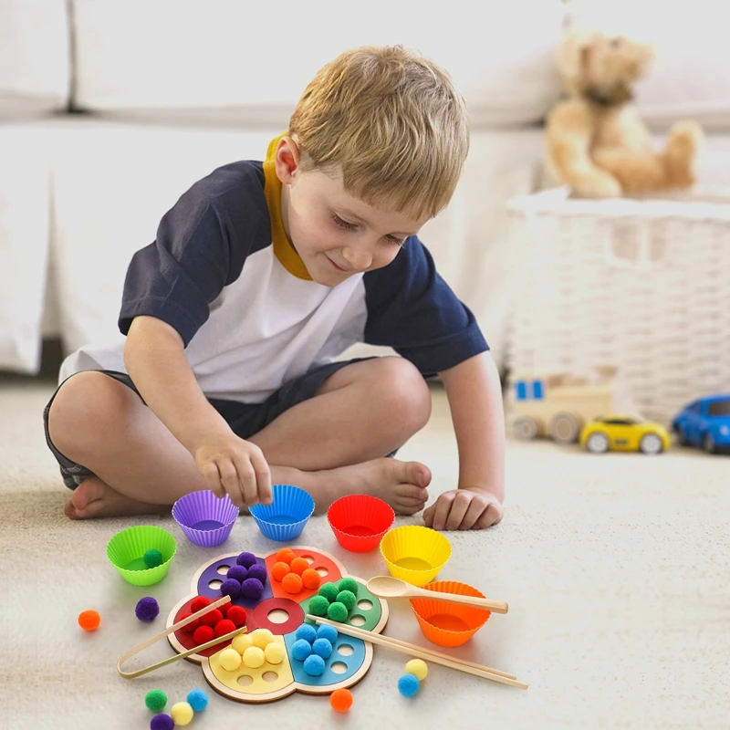 Planche à fleurs en bois Montessori pour enfants, planche arc-en-ciel, tri des couleurs, jouet sensoriel, motricité Fine, jouet éducatif pour enfants, cadeau