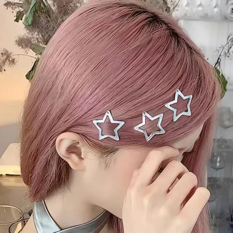 Simples Pentagrama Estrela Metal Snap Clipes de Cabelo para Meninas, Punk Silver Hair Pin, Headwear Presente, Atacado, Acessórios, Filigrana, Simples, Y2K