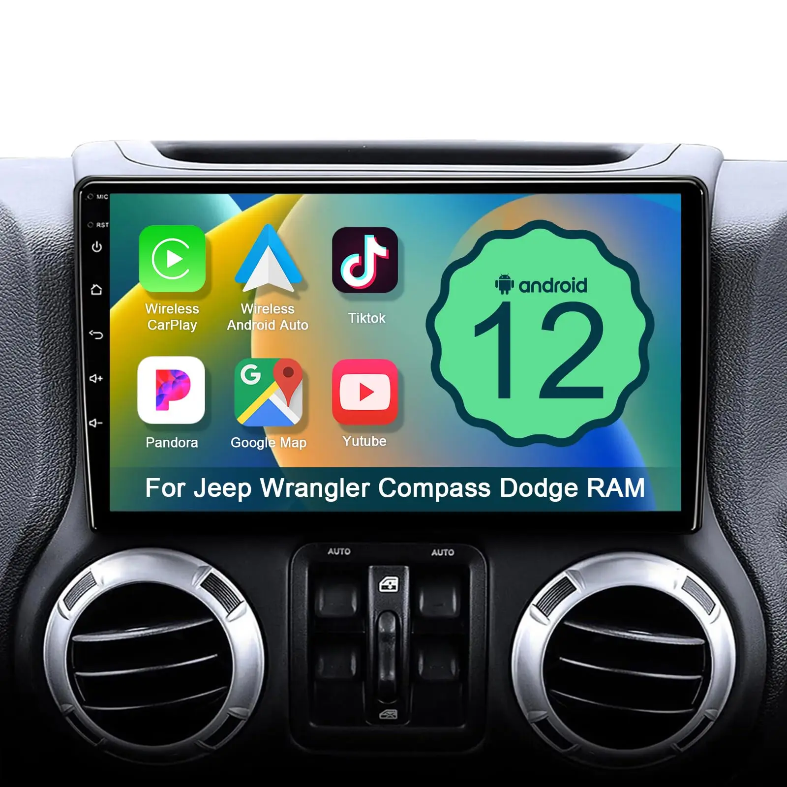 10 '' Touch Stereo Car Radio Multimedia Player CarPlay For Jeep Wrangler JK 2007-2018 Ram 2009-2012 Compass Grand Cherokee