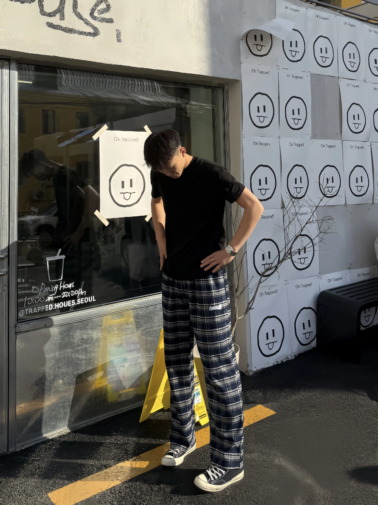 بنطلون كاجوال رجالي منقوش باللون الأزرق على الطراز الأمريكي واسع الساق لجميع المواسم، بنطلون يومي فضفاض مناسب للزوجين