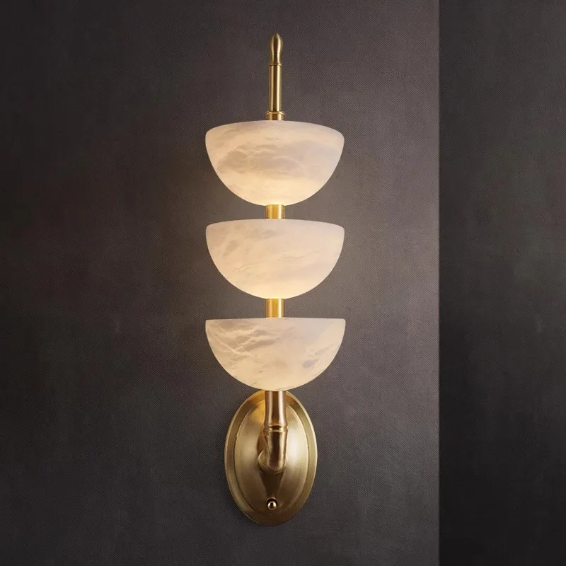

Modern Brass Marble Nordic Wall Light Light Luxury Bedroom Bedside Led Wall Lamp Villa Corridor Aisle Copper Wall Lamp