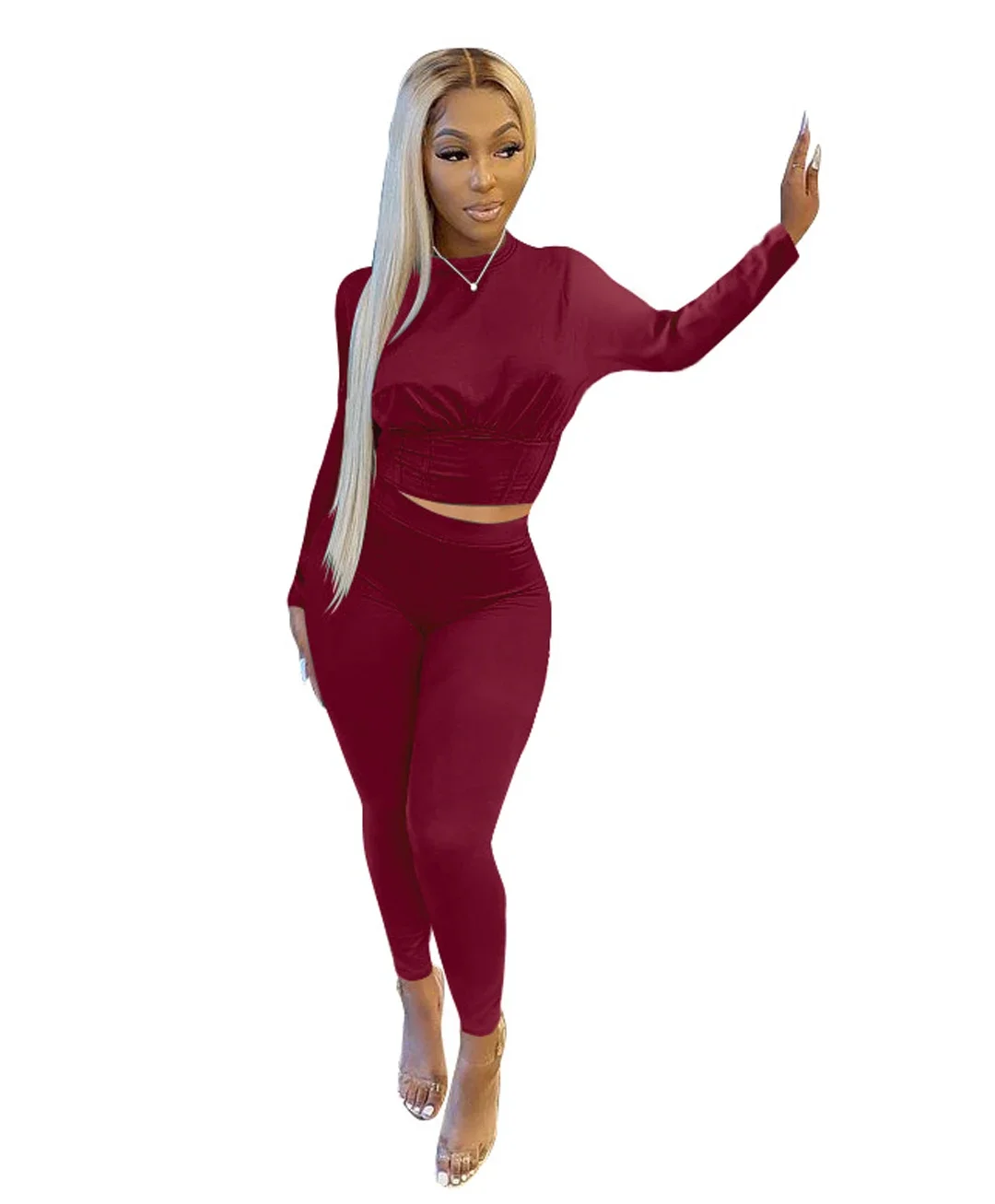2023 neue AutumnWomen's Reine Farbe Sport Taille Anzug Mode Lässig Zwei-stück Set – Detail 16