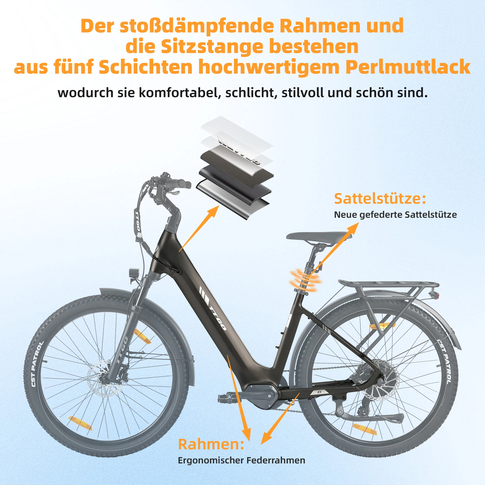 TTGO Z3 27,5 Zoll Erwachsenen-Elektrofahrrad 250W Motor 48V15Ah Akku City E-Bike 120 KM Reichweite Elektrofahrrad für Männer & Frauen – Detail 6