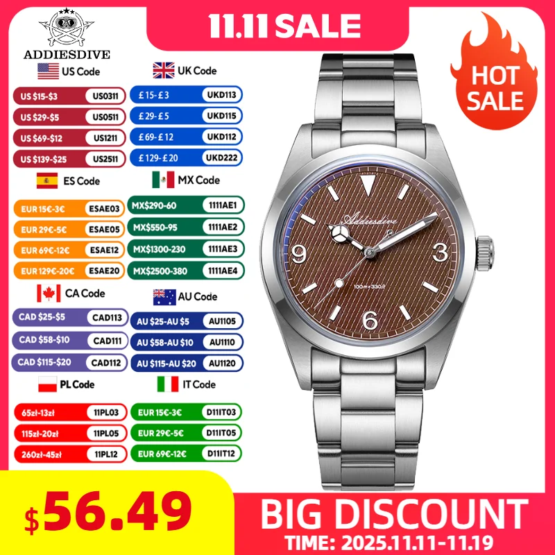 

ADDIESDIVE Quartz Man Watch 36mm Super Luminous Bubble Mirror Glass Waterproof Watches For Man Luxury Man Stainless Steel Watch