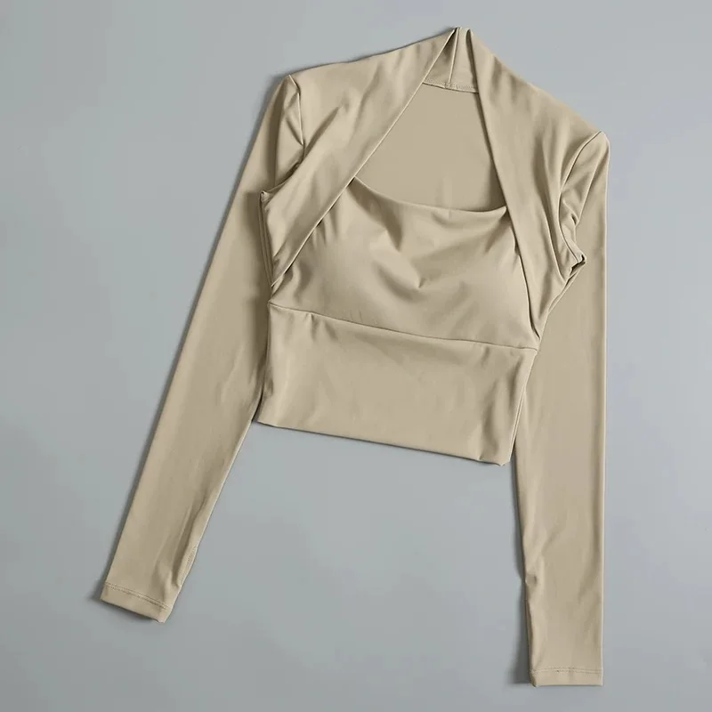 Fitness-Brustpolster-Sporttop für Damen, Langarm-Shirts, Pra Speed Up, kurze elegante Tanz- und Yoga-Kleidung, kleiner Taillenbund, Fitnessstudio – Detail 7