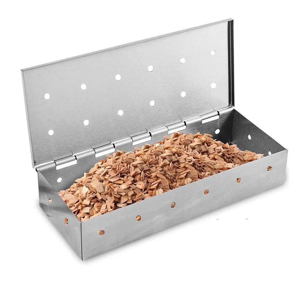Outdoor BBQ Wood Chip Smoker Box for Grill, Stainless Steel Hole, Cold Smoke Generator Box