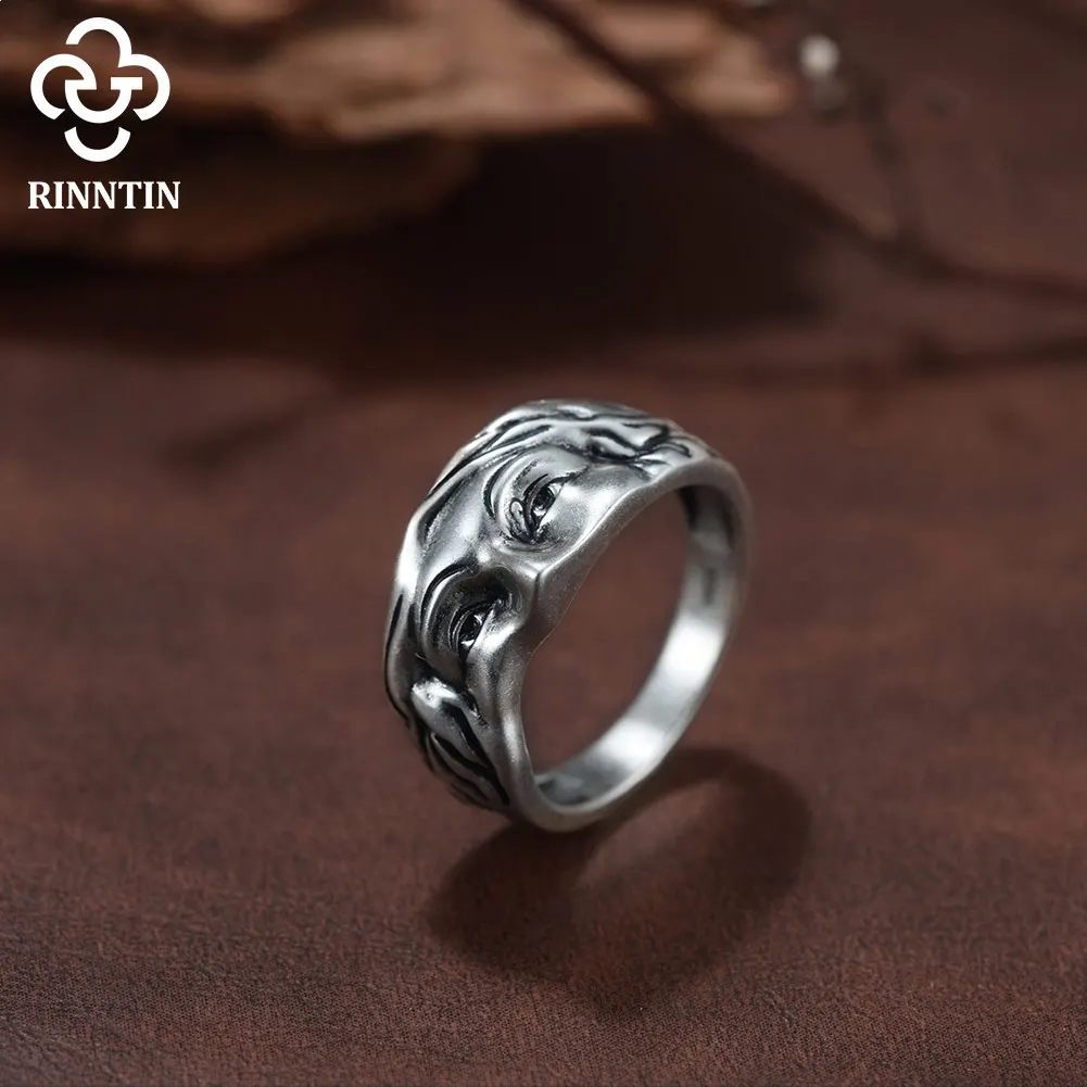 

Rinntin S925 Серебряное винтажное модное кольцо с половиной лица, уникальный дизайн для мужчин, подходит для праздничных подарков и повседневных NMR18