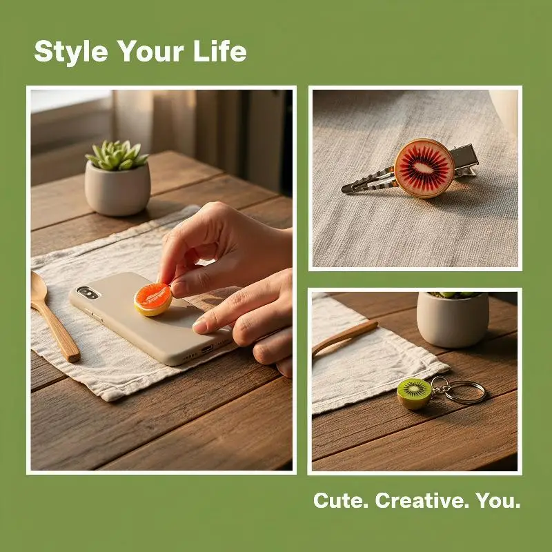 10pcs Mini Fruit Half Cut Grapefruit Kiwi Papaya Model Resin Miniatures DIY Handmade Jewelry Doll Accessories Desktop Decoration