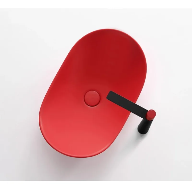 

Nordic creative countertop basin wash basin single basin red bathroom countertop wash tray ceramic washbasin