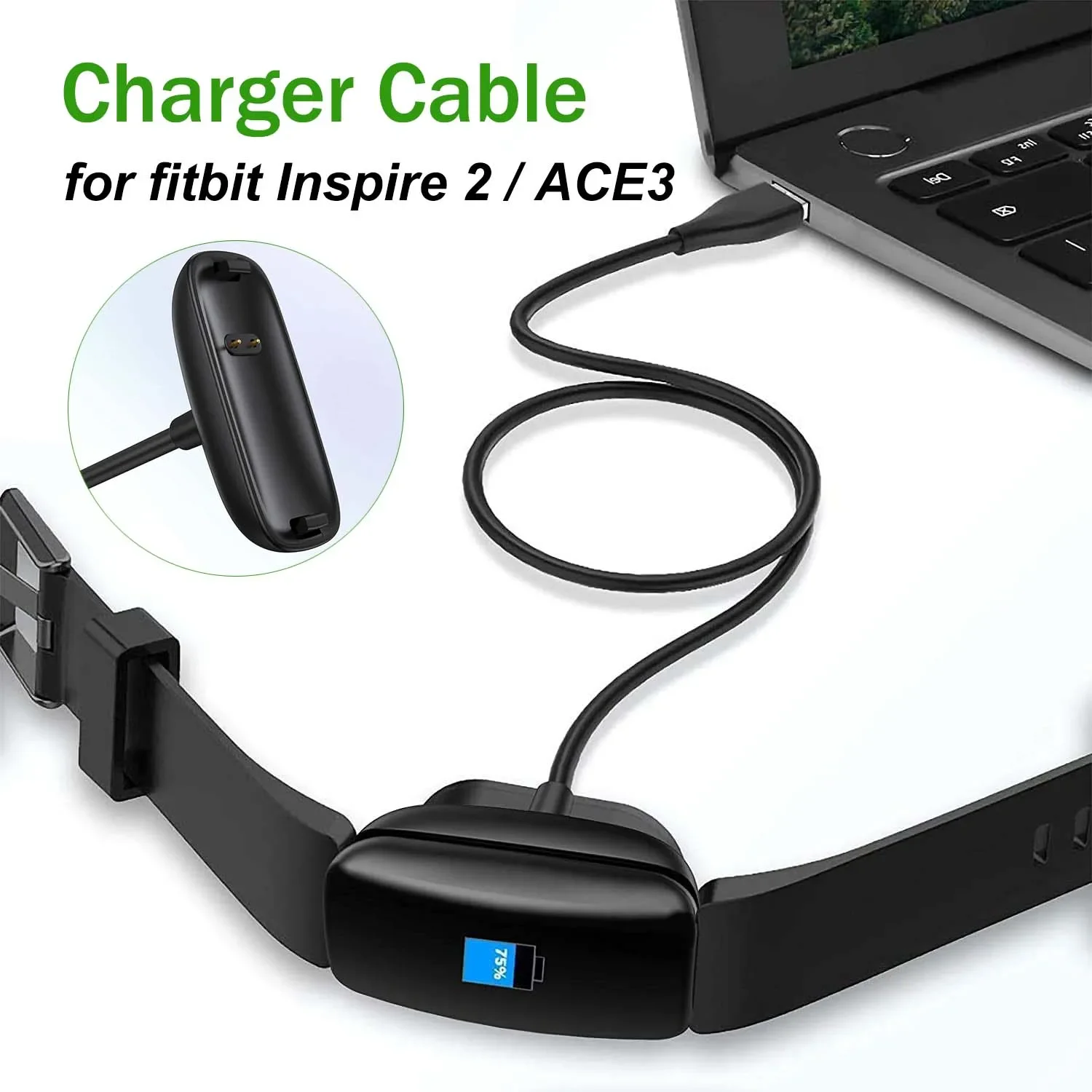 For Fitbit Inspire 2 USB Charger Smart Watch Charger Fast Charger Fitness Tracker Replacement Charger 3.3ft