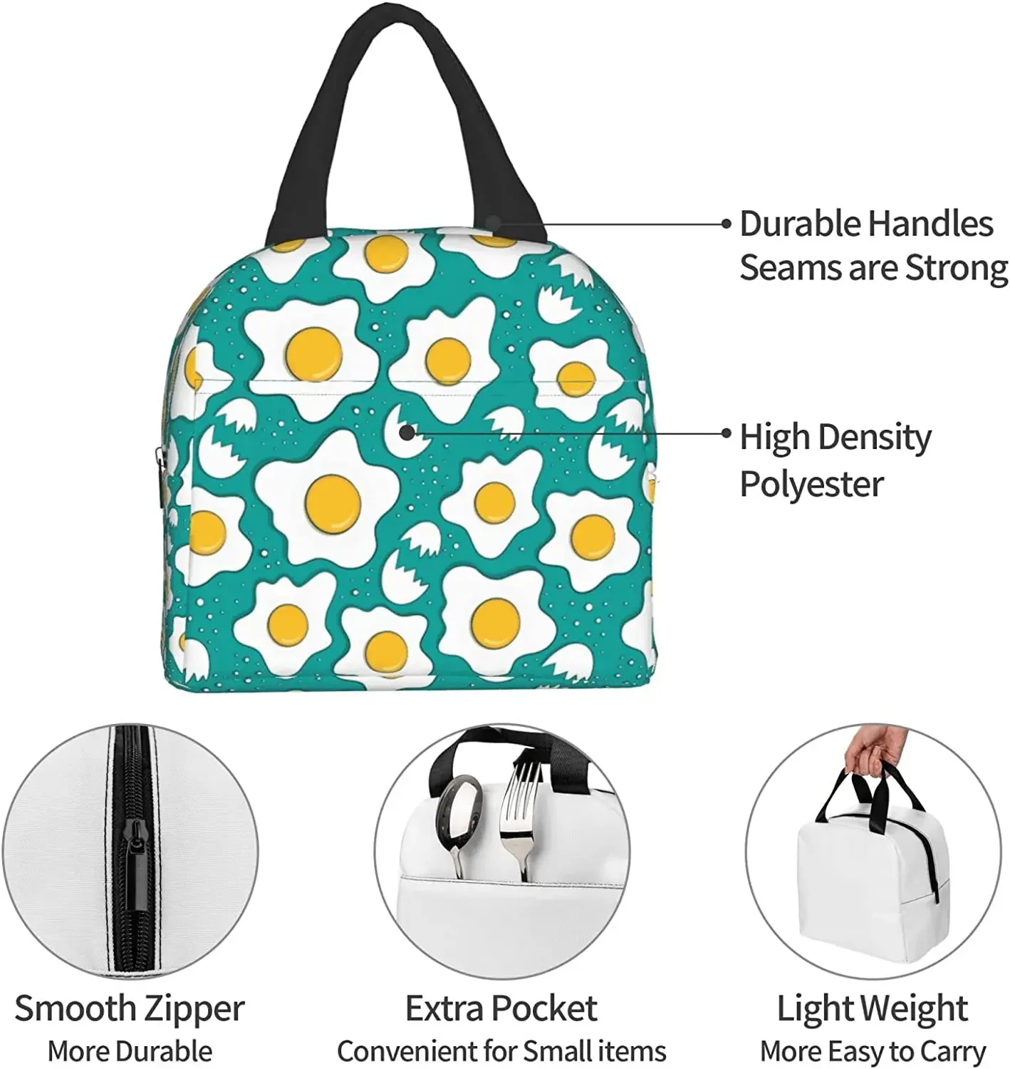 Kawaii Fried Egg Lunch Box borsa da pranzo riutilizzabile per viaggi Picnic Shopping Work Food Container per donna uomo adulti