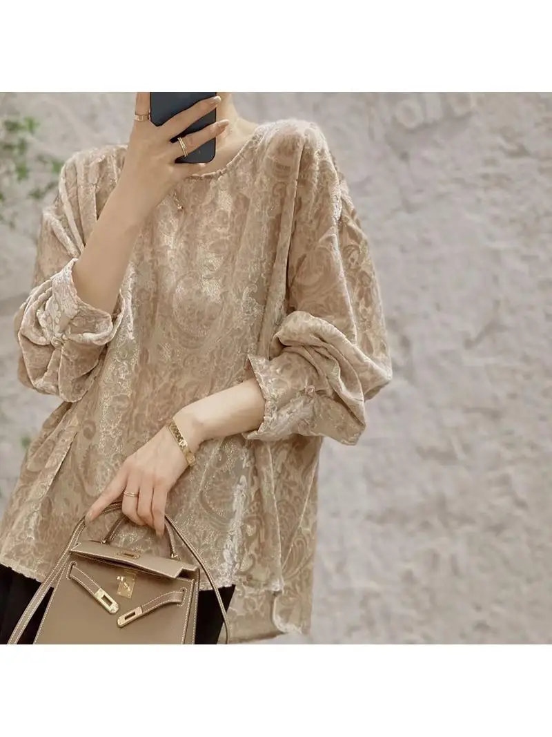 

Trendy Kaki Color Embroidered Shirt for Women Spring 2026 New Arrival Elegant Top Heavyweight European Style Small Shirt