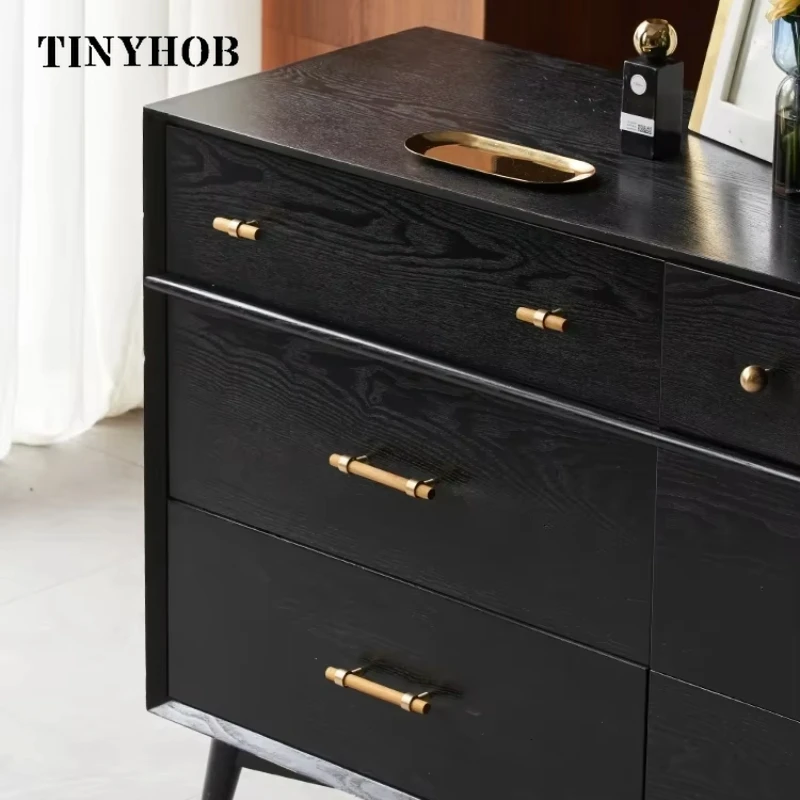 Natural Wood+brass T Bar Door Handles American Style Furniture Wooden Handle Drawer Pulls Kitchen Cabinet Knobs and Handles