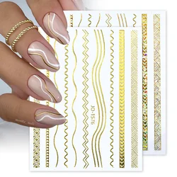 3D Nail Stickers Bronzing Gold Silver Lines Stripe Geometric Design Flowers Gradient Adhesive Slider Papers Nail Art Accessories