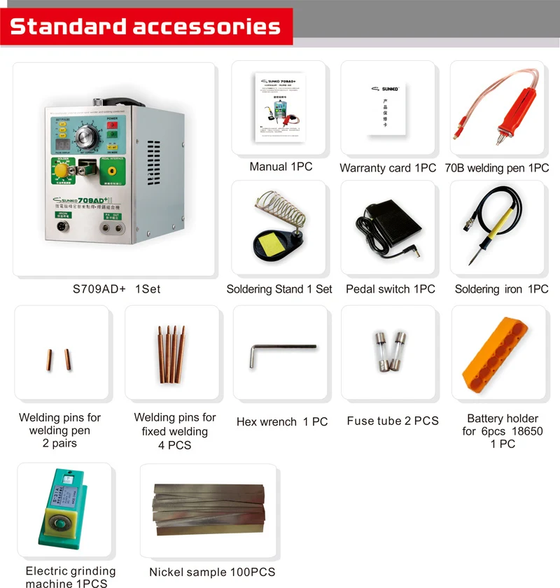 SUNKKO mesin las titik baterai, 709AD + induksi otomatis Pulse pengelasan baterai Lithium 3,2 kW dengan pena 70B