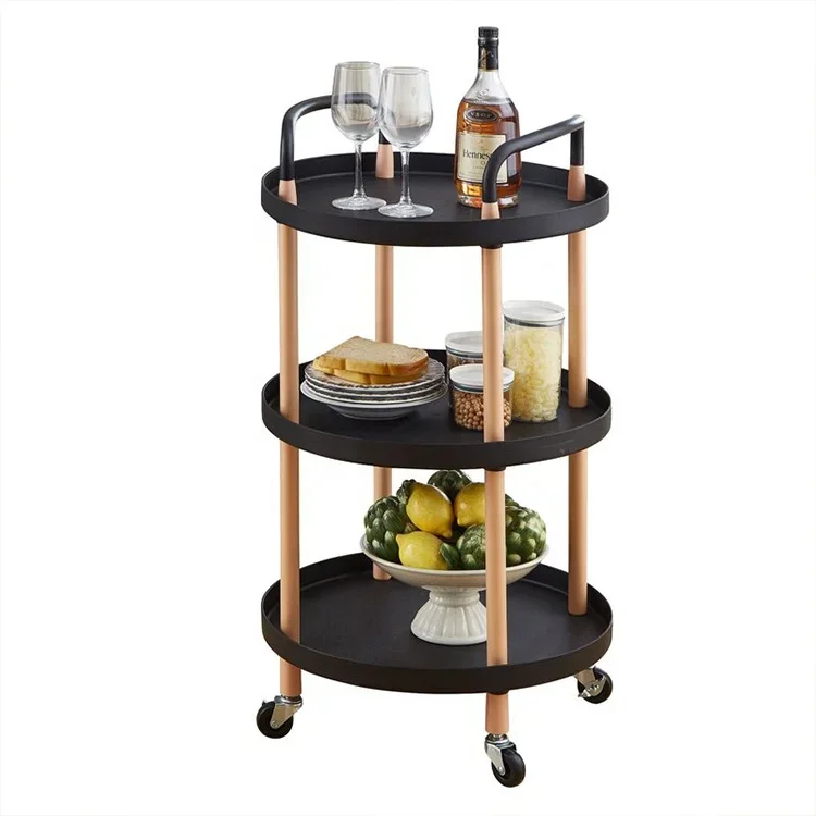 3 Tiers Round Basket Platform Cart Home Kitchen Mobile Storage Hand Trolley Large Capacity Rolling Utility Cart