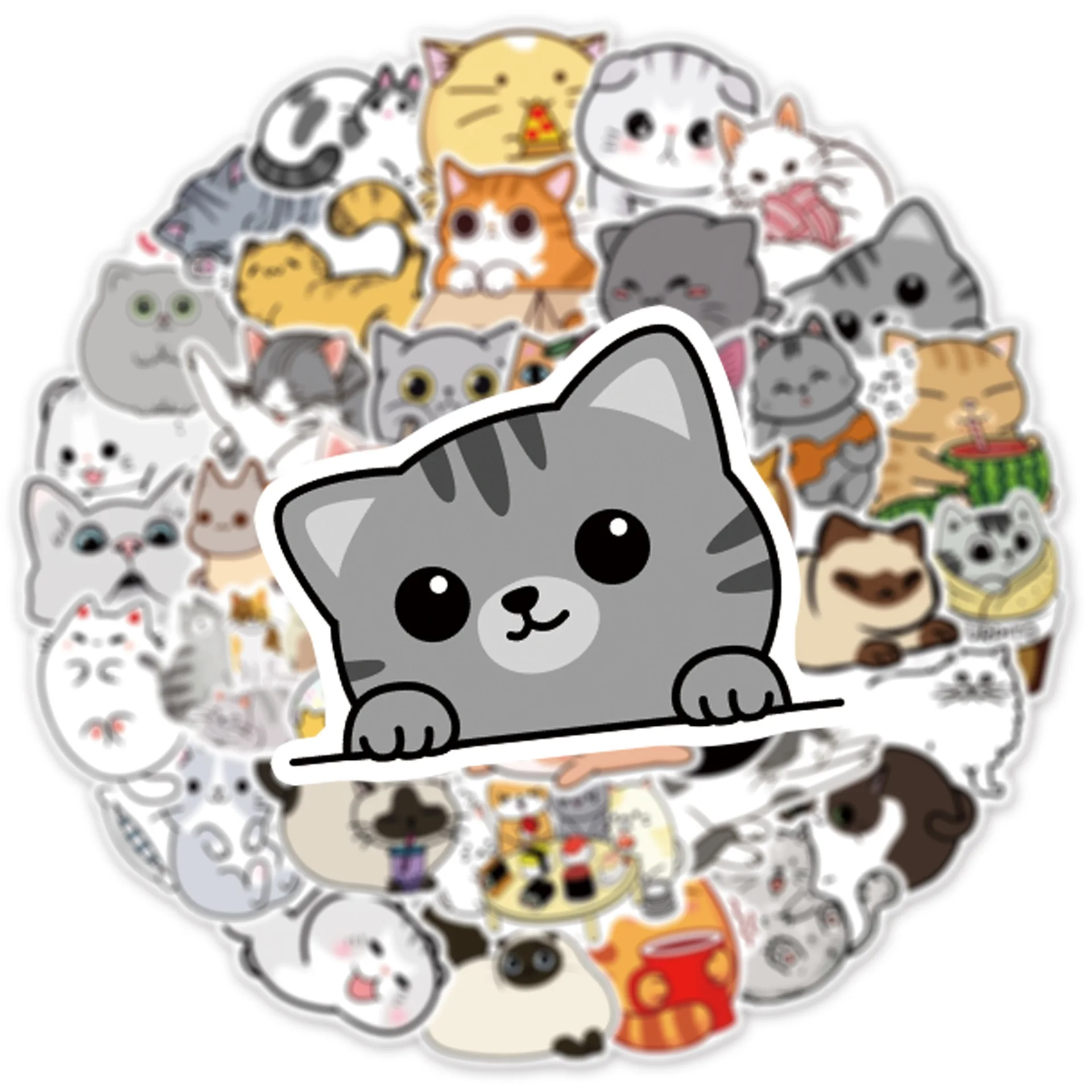 Waterproof PVC Graffiti Sticker, Cute Cartoon Cat, Capacete Japonês, DIY Cup, Personalidade Brinquedos, Atacado, Novo, 10 Pcs, 30 Pcs, 50Pcs