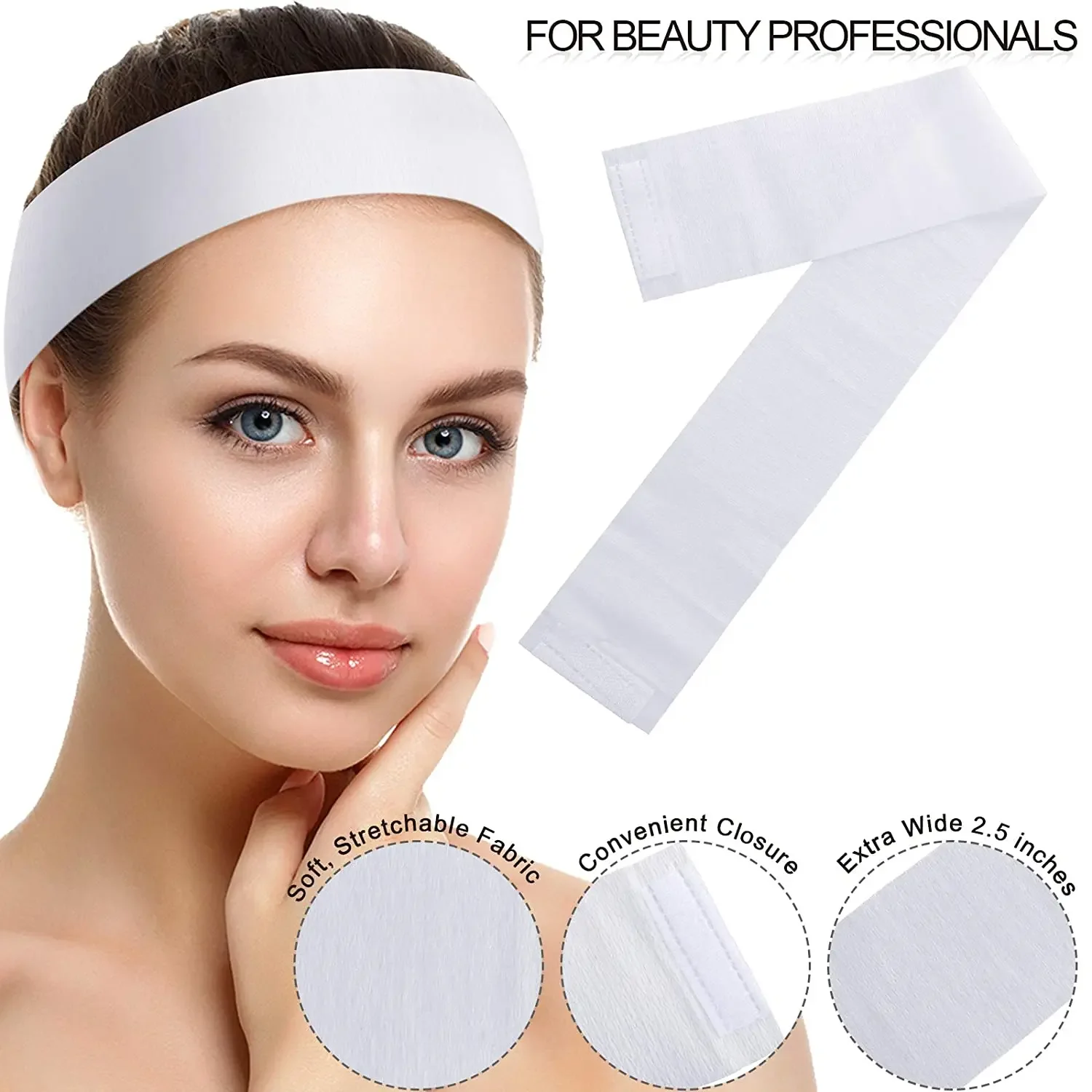 100 piezas de diademas faciales desechables para Spa, banda elástica no tejida suave para el cuidado de la piel con cierre conveniente para mujeres y niñas