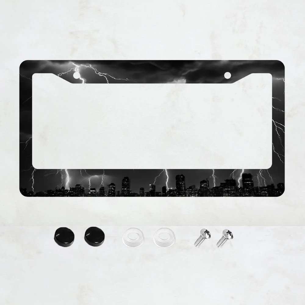 

1 шт. черная рамка для номерного знака с 2 отверстиями и дизайном «Гроза», алюминиевая, 6x12 дюймов, в комплекте с винтами, стандартный размер США.