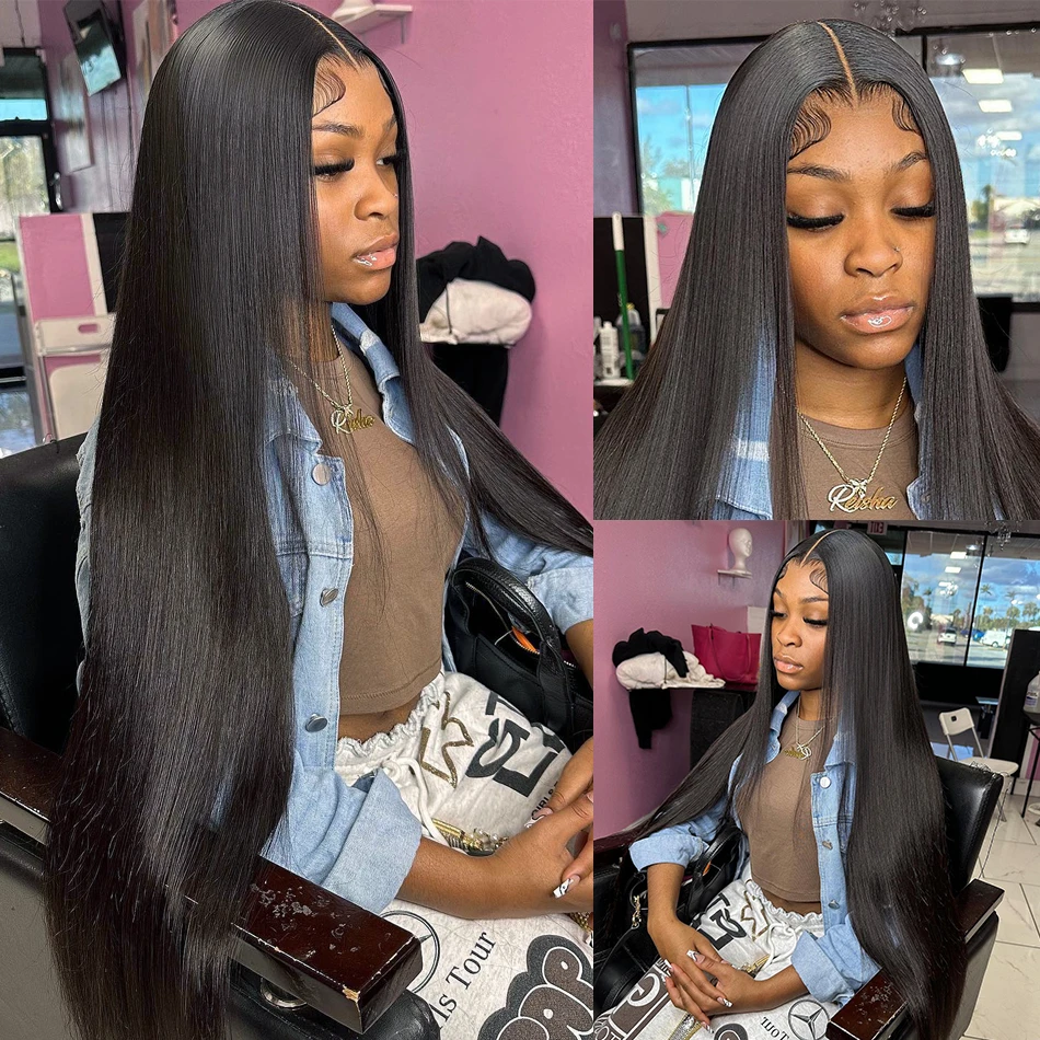 Smilegirl 24 Inches Straight Glueless Wigs Human Hair Preplucked PreCut 220 Density Drawstring 4x4 5x5 Hd Lace Front Wig Wear And Go Natural Color image 8