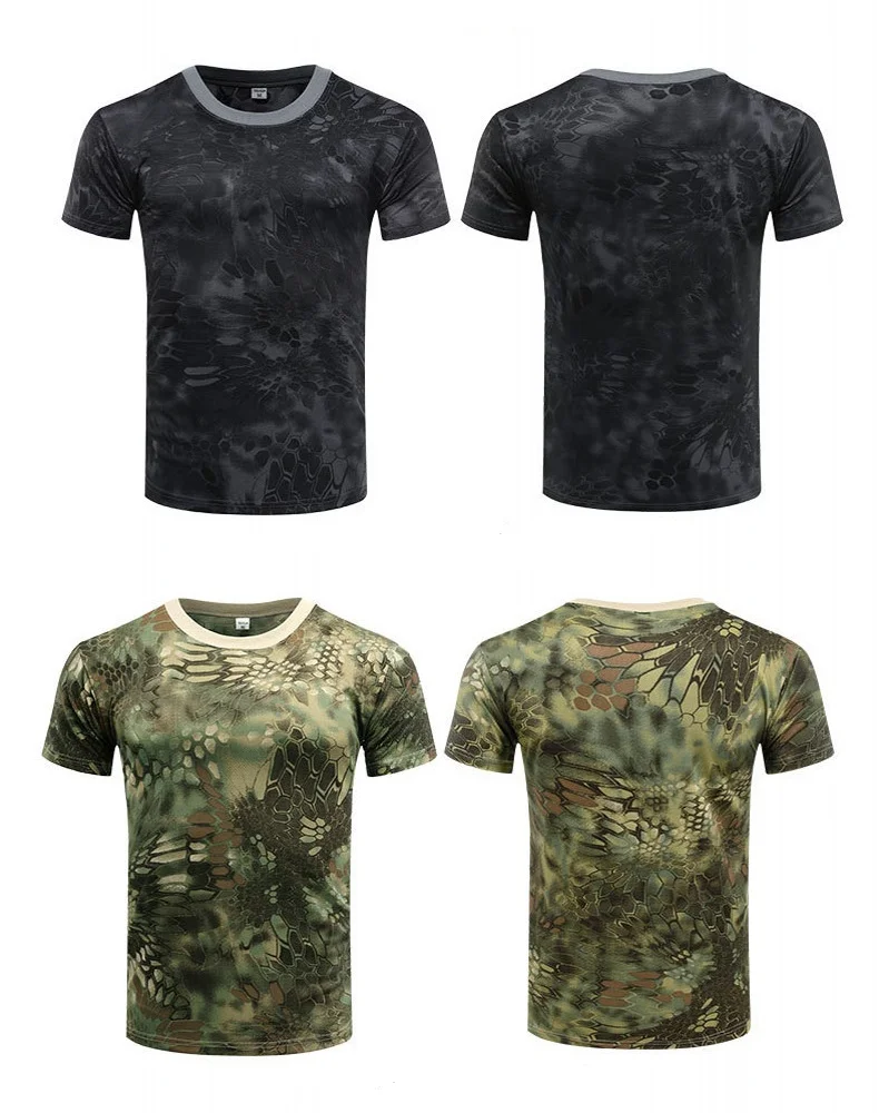 Men's T-shirt Short Sleeve Quick Dry Tee Tops Outdoor Military Tactical Combat Fitness T-Shirt Dry Camouflage T Shirt size M-4XL